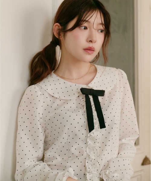 fupel ブラウス シャツ dot frill blouse / ドットフリルブラウス