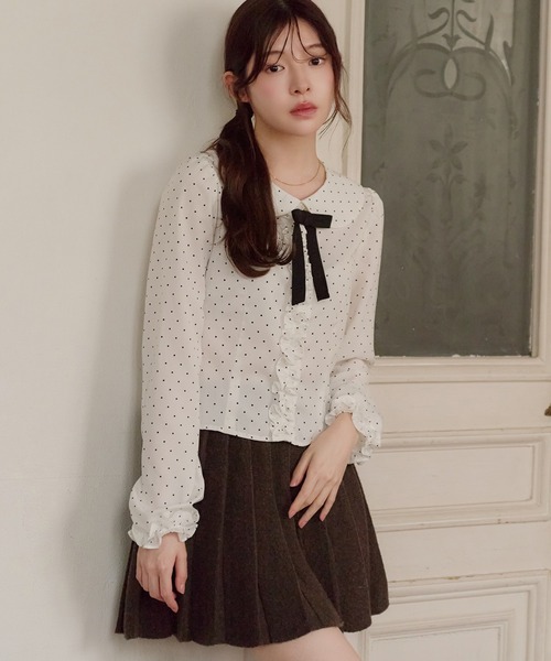 fupel ブラウス シャツ dot frill blouse / ドットフリルブラウス