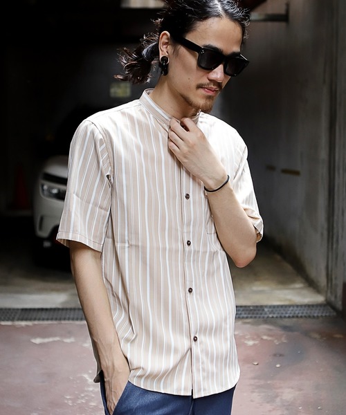 RATTLE TRAP tシャツ ストライプバンドカラー半袖シャツ メンズ