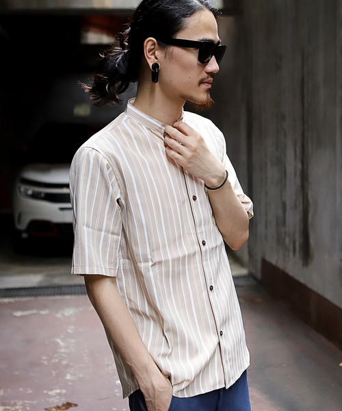 RATTLE TRAP tシャツ ストライプバンドカラー半袖シャツ メンズ
