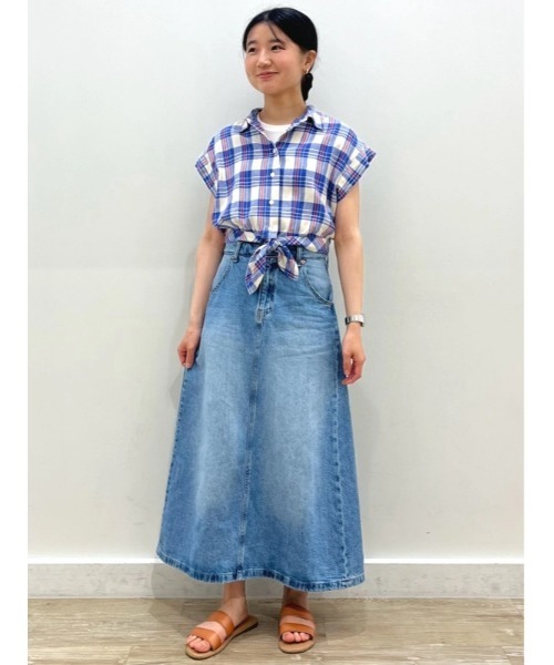 デニムスカート Aラインデニムマキシスカートの画像