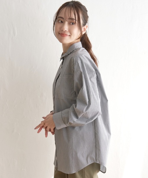JELADD ベージュ ストライプ 長袖シャツ L ikka ブラウス シャツ ストライプ長袖シャツ レディース