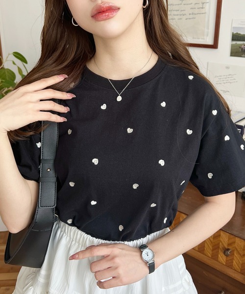 【新品未使用】JUSGLITTY 　ハート刺繍半袖カーデ　Mサイズ moment+ tシャツ ハート刺繍半袖Tシャツ レディース : ZOZOTOWN Yahoo