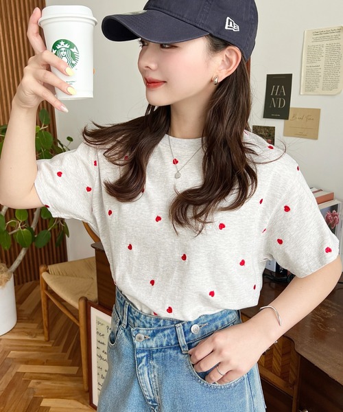 moment+ tシャツ ハート刺繍半袖Tシャツ レディース : ZOZOTOWN