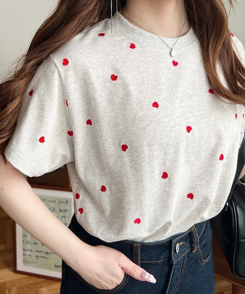 moment+ tシャツ ハート刺繍半袖Tシャツ レディース : ZOZOTOWN Yahoo