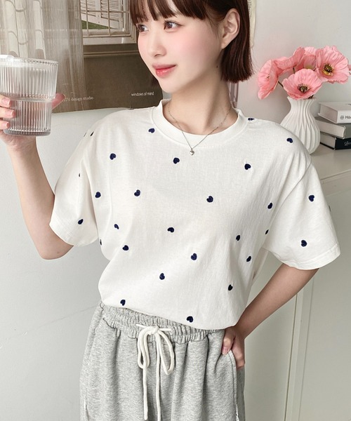 moment+ tシャツ ハート刺繍半袖Tシャツ レディース : ZOZOTOWN
