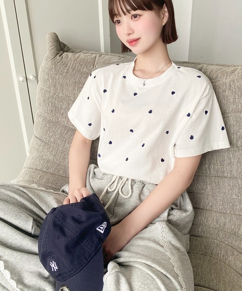 moment+ tシャツ ハート刺繍半袖Tシャツ レディース : ZOZOTOWN