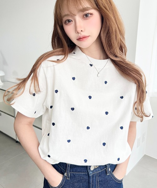 moment+ tシャツ ハート刺繍半袖Tシャツ レディース : ZOZOTOWN Yahoo