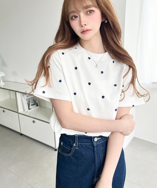 moment+ tシャツ 半袖 ハート刺繍半袖Tシャツ レディース : ZOZOTOWN