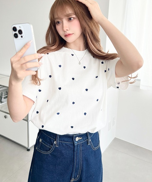 moment+ tシャツ ハート刺繍半袖Tシャツ レディース : ZOZOTOWN Yahoo