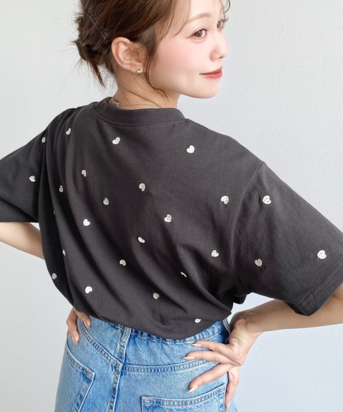 moment+ tシャツ ハート刺繍半袖Tシャツ レディース : ZOZOTOWN Yahoo
