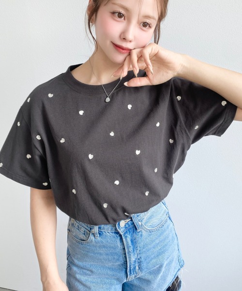 moment+ tシャツ ハート刺繍半袖Tシャツ レディース : ZOZOTOWN Yahoo