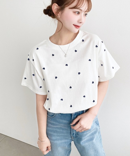 PEACE NOW 希少品　ドット柄Tシャツ 半袖 moment+ tシャツ ハート刺繍半袖Tシャツ レディース : ZOZOTOWN Yahoo