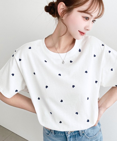 アミパリス 定番ハート A 刺繍 半袖 T シャツ ホワイト レディース M AMI Alexandre Mattiussi アミパリス Tシャツ メンズ AMI PARIS T