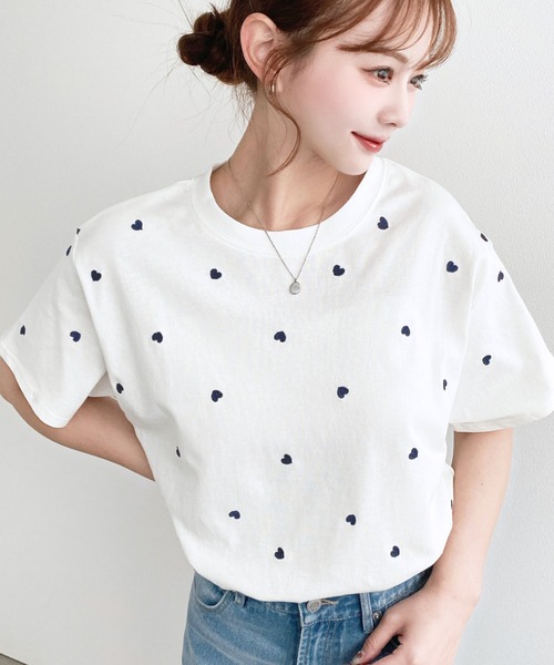moment+ tシャツ ハート刺繍半袖Tシャツ レディース : ZOZOTOWN Yahoo