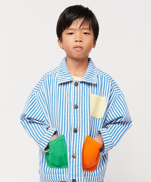 カバーオール アウター Striped Color Block denim jacket キッズ 子供服 男の子 女の子