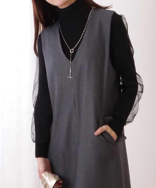 4月購入45R 新品 ノースリーブワンピース ジャンパースカート ロング丈 Lace Ladies（レースレディース） ジャンパースカート ポケット付き 深