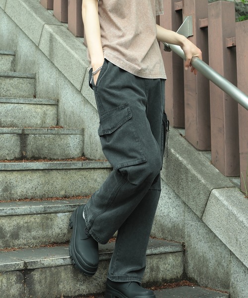 カーゴパンツ HOOK -select- ビッグポケ膝タックウォッシュコットン