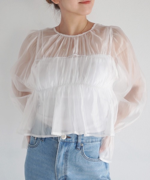 Rashik ブラウス シャツ 2wayシャーリングシアートップス
