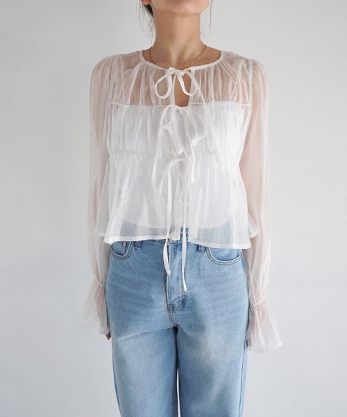 Rashik ブラウス シャツ 2wayシャーリングシアートップス