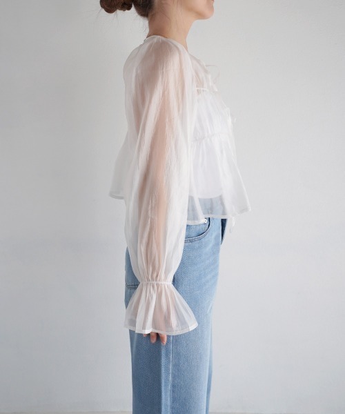 Rashik ブラウス シャツ 2wayシャーリングシアートップス