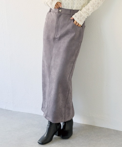 【ピーナッツバター⭐︎】BLUELEA ジャガードスカートグレーXS LAVEANGE（ラビアンジェ） スカート スエードナロースカート