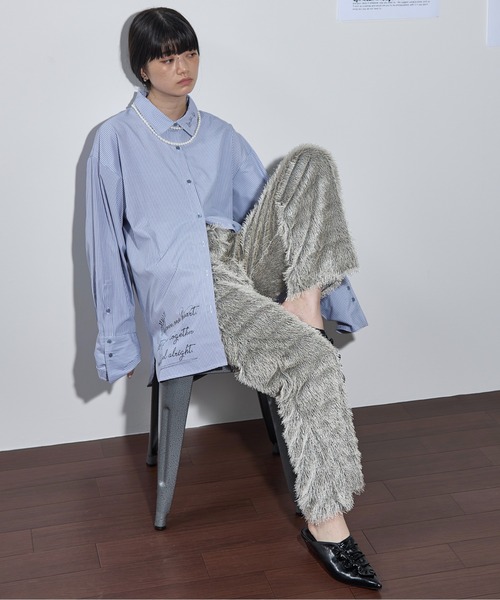 THE Yon シャツ ブラウス レタリングプリントルーズフィットシャツ