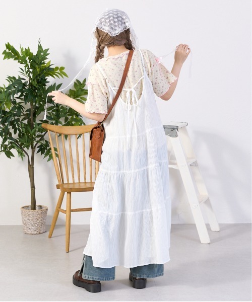 kutir（クティール） tシャツ 小花柄ワッフルリボンTシャツ/サーマルT