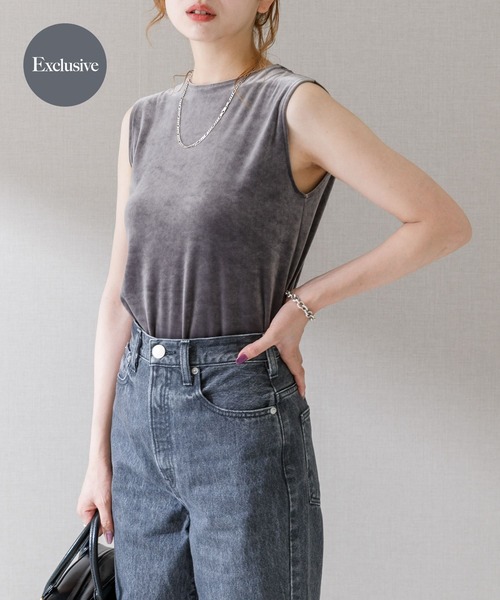 tシャツ 「別注」GREYCHORD×ROSSO　ROAベロアノースリーブ レディース tシャツ 「別注」GREYCHORD×ROSSO ROAベロアノースリーブ