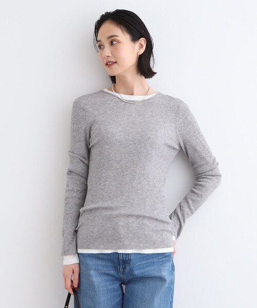 ニット セーター 「洗える／ウール混／シアーラメ」ラウンドネックニット レディース