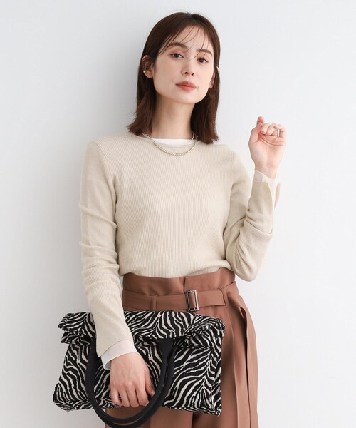 ニット セーター 「洗える／ウール混／シアーラメ」ラウンドネックニット レディース INDIVI ニット セーター 「洗える／ウール混／シアーラメ