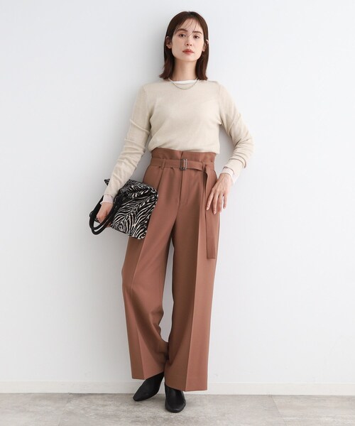 ニット セーター 「洗える／ウール混／シアーラメ」ラウンドネックニット レディース INDIVI ニット セーター 「洗える／ウール混／シアーラメ