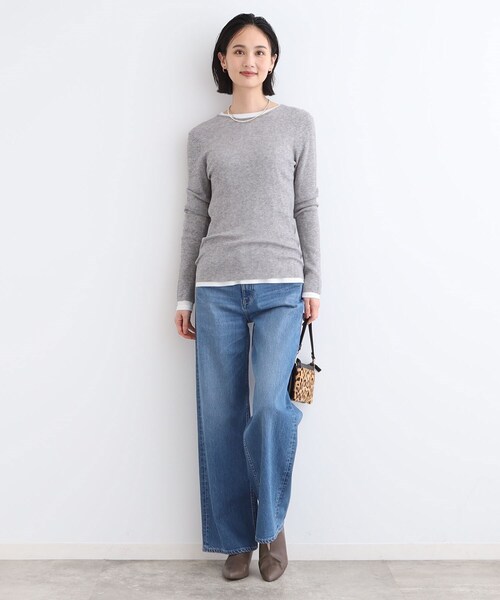 ニット セーター 「洗える／ウール混／シアーラメ」ラウンドネックニット レディース INDIVI ニット セーター 「洗える／ウール混／シアーラメ