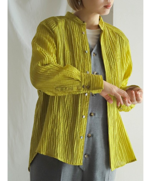 ブラウス シャツ シュリンクドビー　カットパーツシャツ レディース