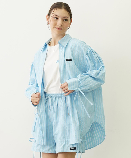 ブラウス シャツ STRIPED ZIP UP SHIRT レディース