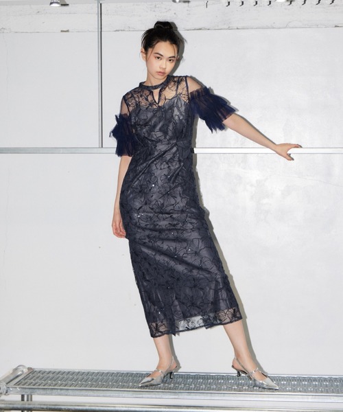 パーティードレス ドレス キーネックエンブロイダリードレス / key neck embroidery dress