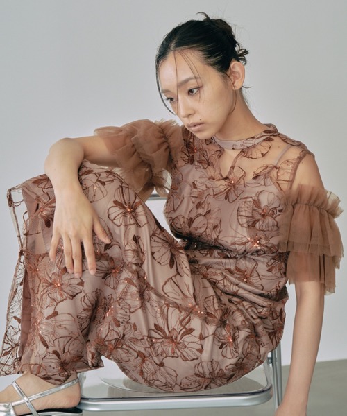 ANDRESD ドレス key neck embroidery dress / キーネックエン