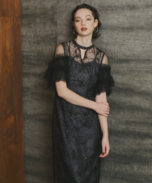 ANDRESD ドレス key neck embroidery dress / キーネックエン