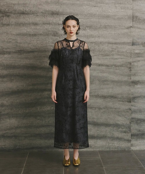 ANDRESD ドレス key neck embroidery dress / キーネックエン