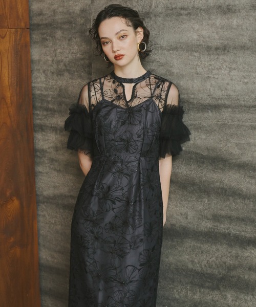 ANDRESD ドレス key neck embroidery dress / キーネックエン