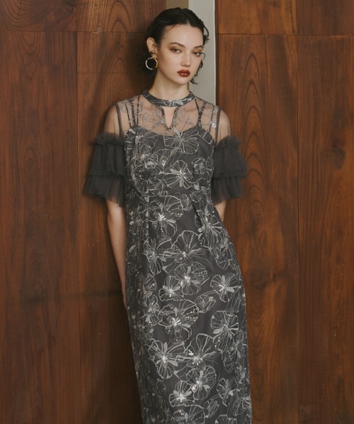 ANDRESD ドレス key neck embroidery dress / キーネックエン