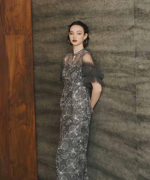 ANDRESD ドレス key neck embroidery dress / キーネックエン