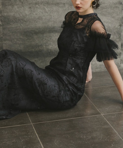 ANDRESD ドレス キーネックエンブロイダリードレス / key neck