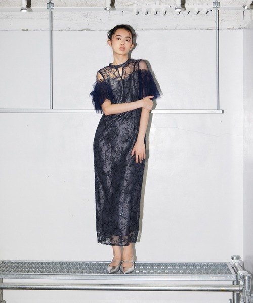 パーティードレス ドレス キーネックエンブロイダリードレス / key neck embroidery dress