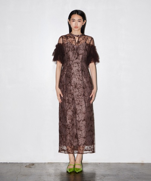 パーティードレス ドレス キーネックエンブロイダリードレス / key neck embroidery dress