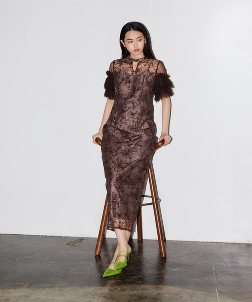 パーティードレス ドレス キーネックエンブロイダリードレス / key neck embroidery dress