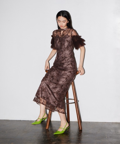 パーティードレス ドレス キーネックエンブロイダリードレス / key neck embroidery dress