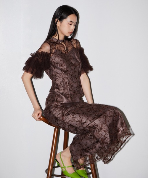 パーティードレス ドレス キーネックエンブロイダリードレス / key neck embroidery dress