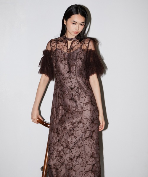 パーティードレス ドレス キーネックエンブロイダリードレス / key neck embroidery dress