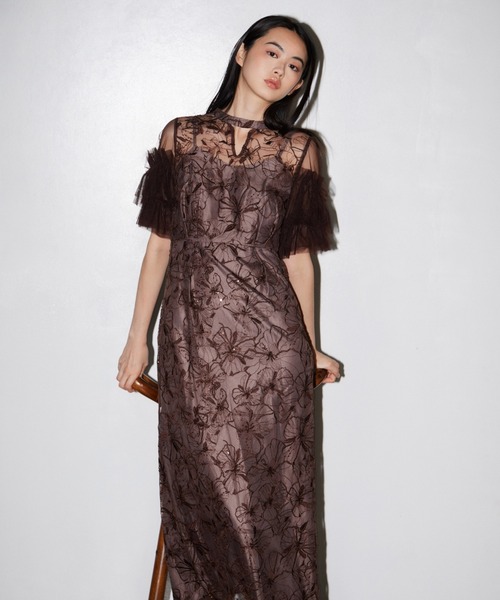 パーティードレス ドレス キーネックエンブロイダリードレス / key neck embroidery dress